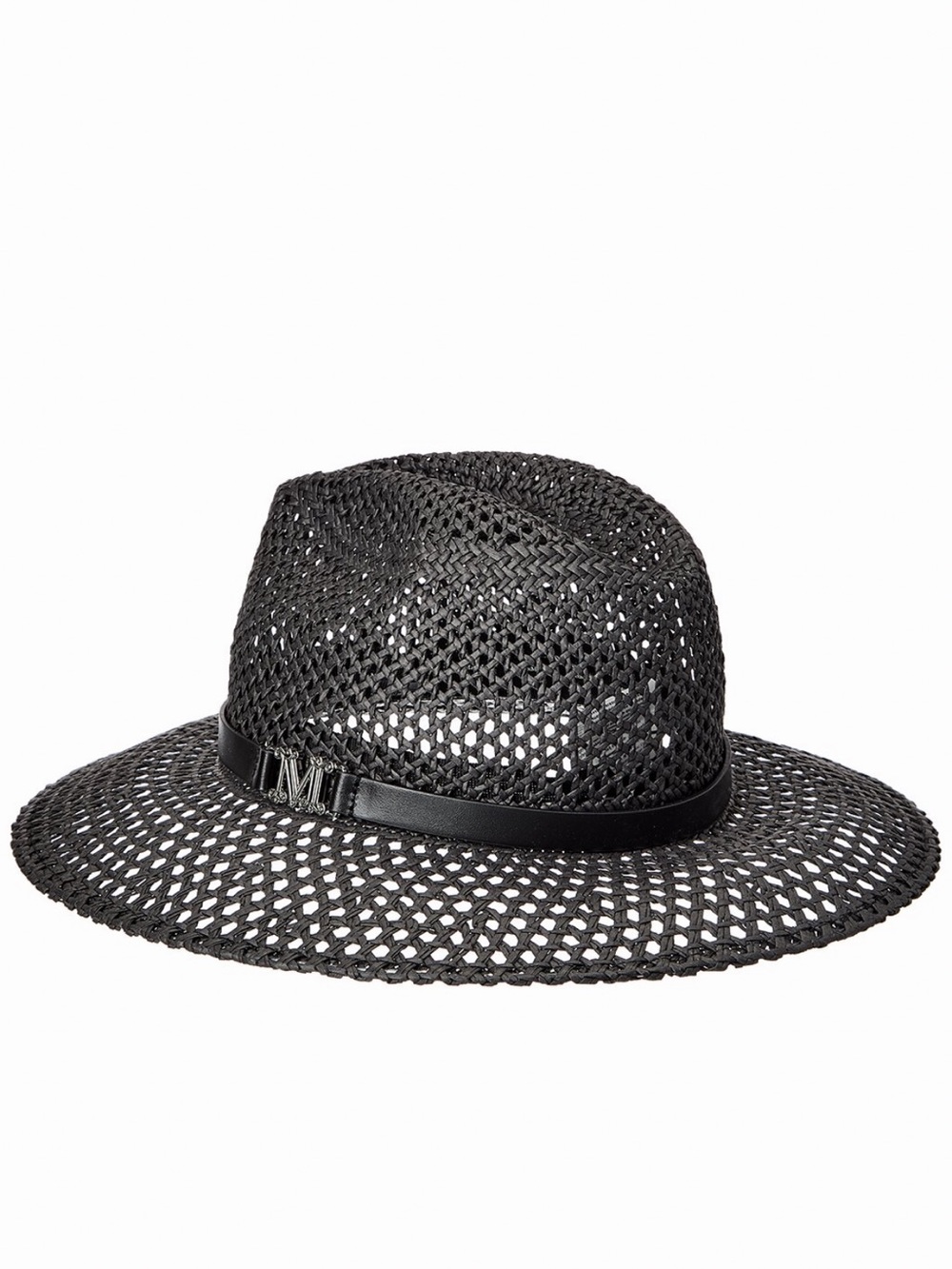 NWT MAX MARA BLACK MAROCCO LEATHER TRIM HAT Sz 58